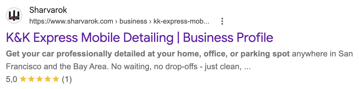 A business profile in Google search results