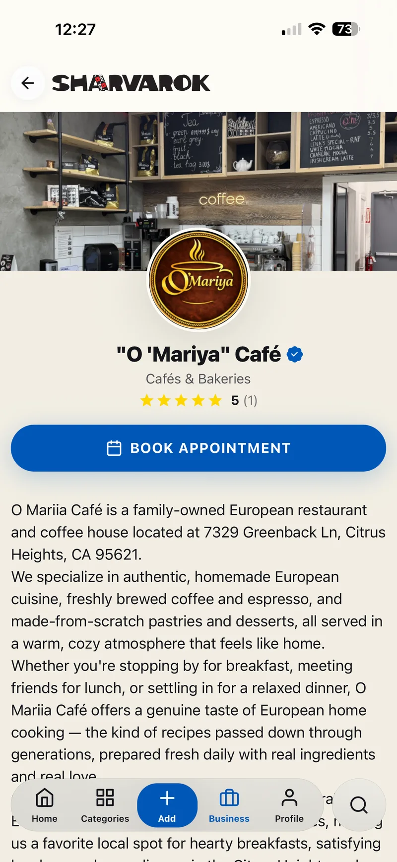 Business profile with contacts and listings